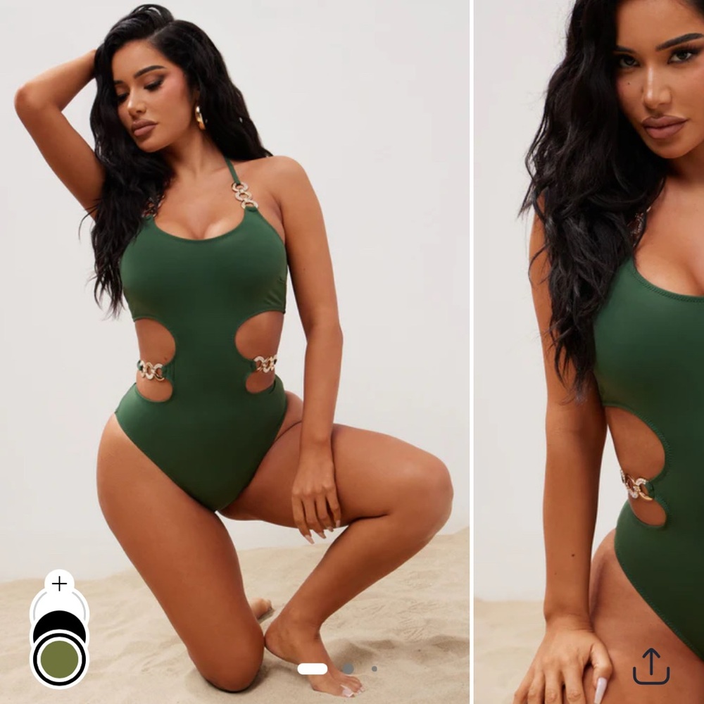 Fashion Nova Green One Piece Halter Swimsuit